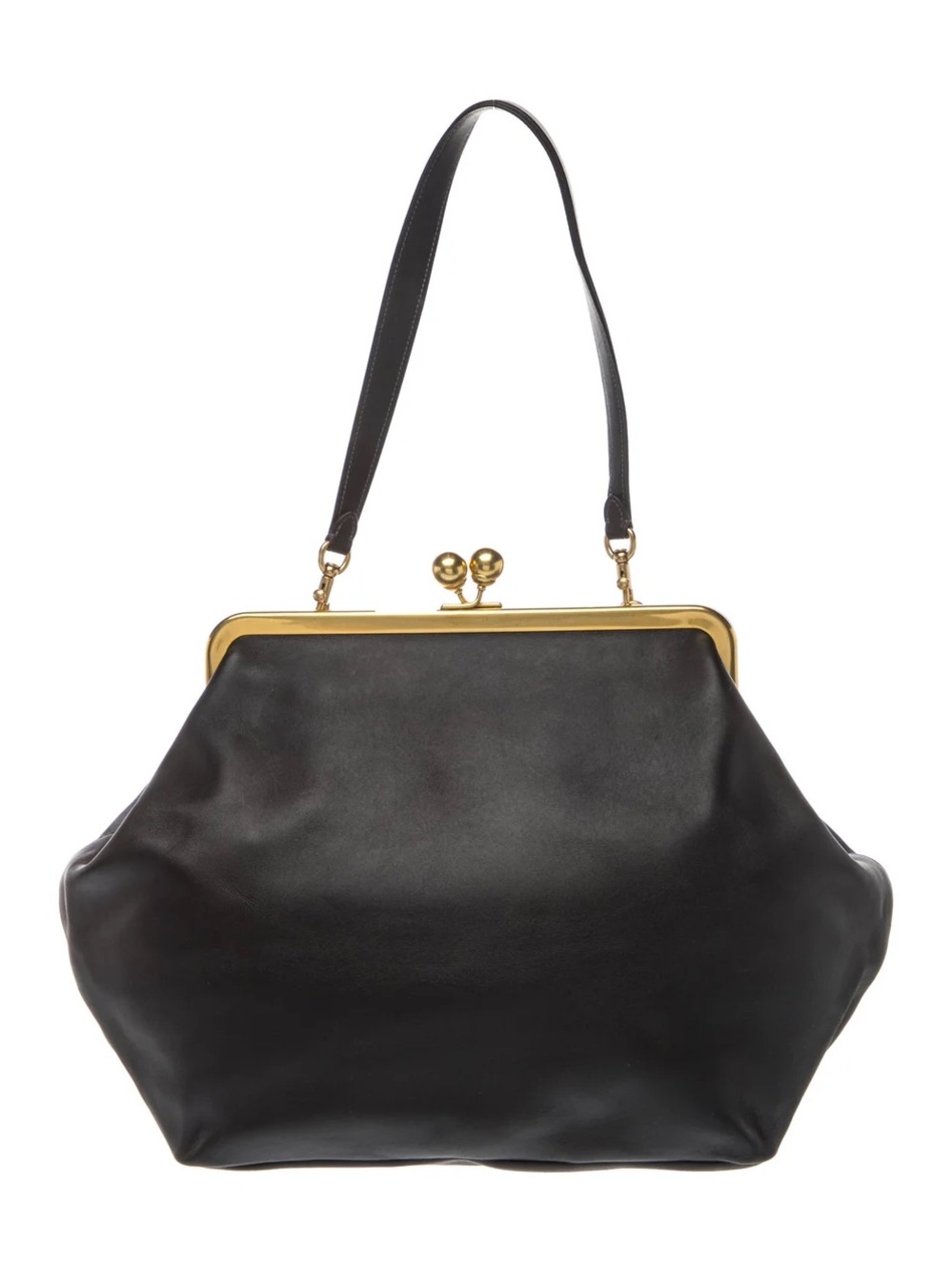 Coach Black Leather Kiss-Lock Frame Shoulder Bag with Gold Hardware